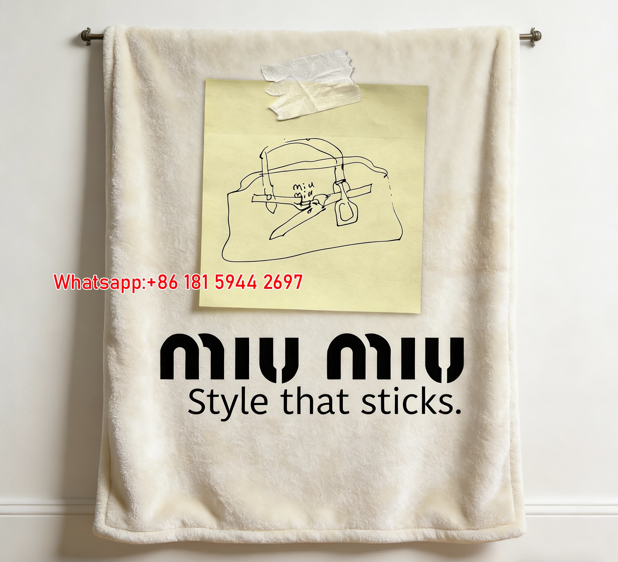 Miu Miu Pale Yellow Sticky Note Sketch Print Flannel Throw Blanket IMG_0401